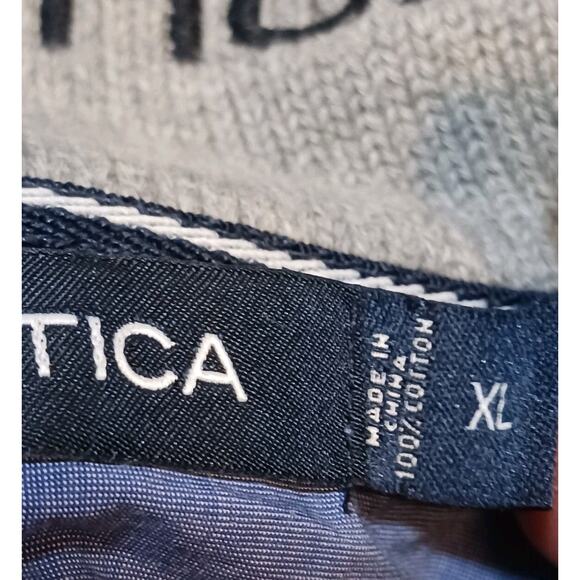 Nautica Mens Sweater XL Blue Wide Gray Stripe 1/4 Zip Long Sleeve Heavy Sweater - Picture 3 of 13
